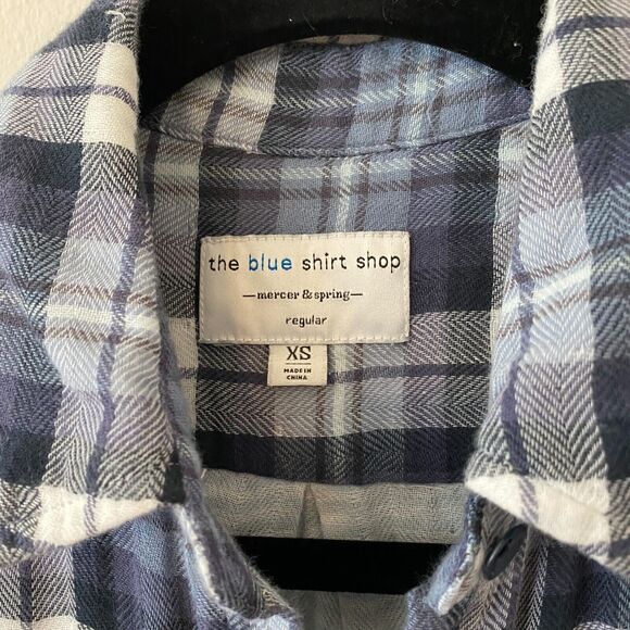 The Blue Shirt Shop Mercer & Spring Blue Plaid Button Long Sleeve Raw Hem XS - Picture 8 of 11
